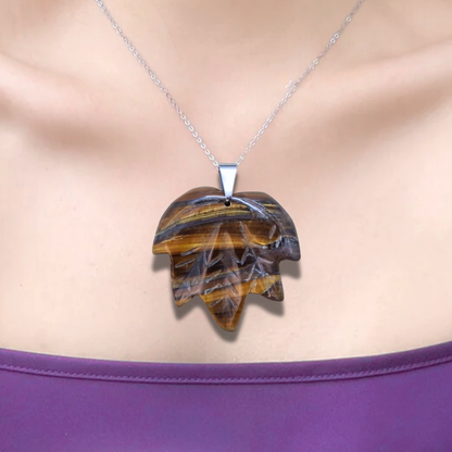 Pendentif feuille sculptée feuille Œil de Tigre (PE1219-2)