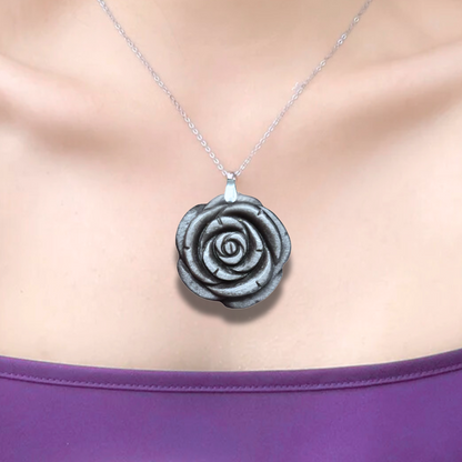 Pendentif Fleur sculptée en Obsidienne argentée (PE1146-2) - ENAE Minéraux
