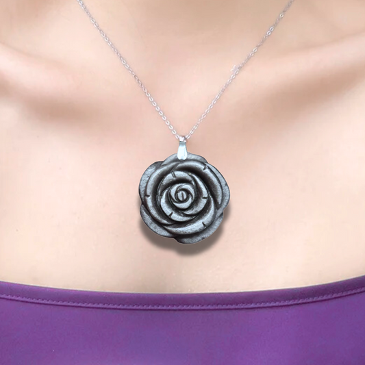 Pendentif Fleur sculptée en Obsidienne argentée (PE1146-2) - ENAE Minéraux