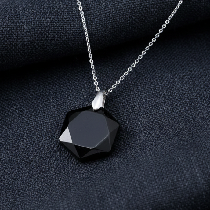 Pendentif hexagonal en Obsidienne noire (PE1582)