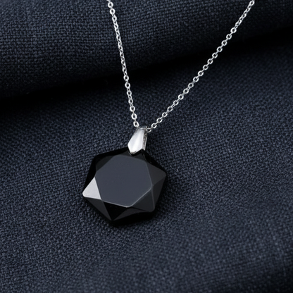 Pendentif hexagonal en Obsidienne noire (PE1582)