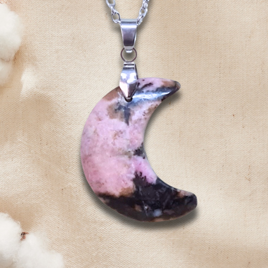 Pendentif Lune en Rhodonite (PE1979)
