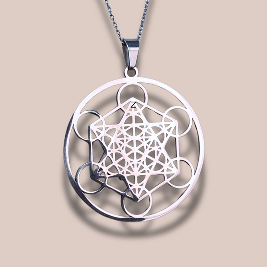 Pendentif Cube de Metatron en acier inoxydable argenté