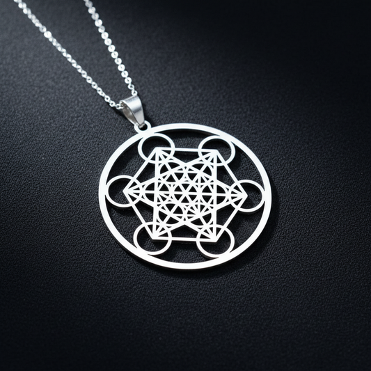Pendentif Cube de Metatron en acier inoxydable argenté