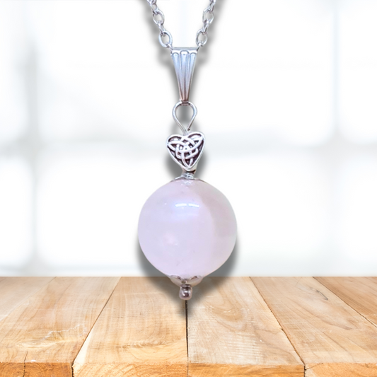Pendentif perle en Quartz rose et cœur (PE2039) - ENAE Minéraux