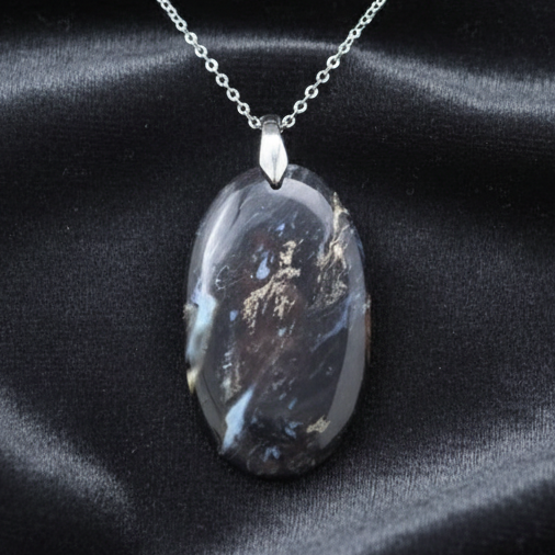 Pendentif en Racine de palmier fossile et Chalcopyrite (PE1447)