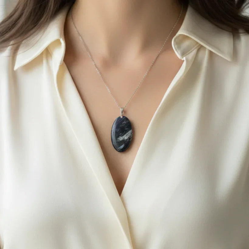 Pendentif en Racine de Palmier fossile et Chalcopyrite (PE1448)