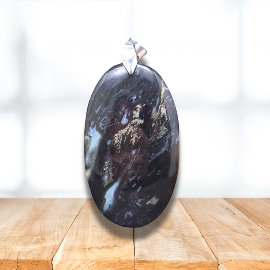 Pendentif en Racine de palmier fossile et Chalcopyrite (PE1447) - ENAE Minéraux