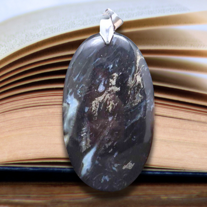 Pendentif en Racine de palmier fossile et Chalcopyrite (PE1447)