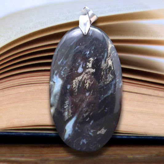 Pendentif en Racine de palmier fossile et Chalcopyrite (PE1447)
