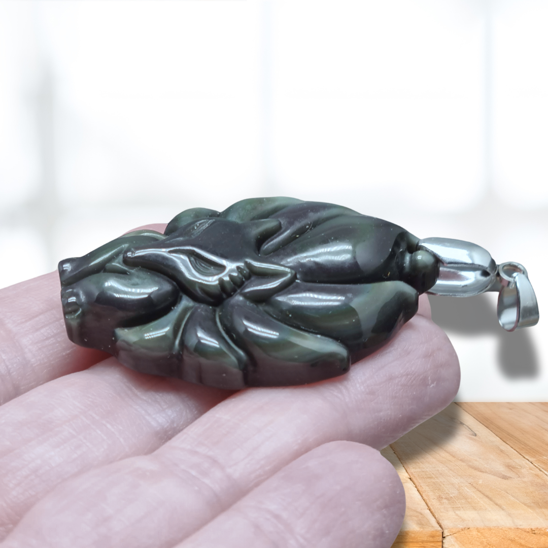 Pendentif Renard en Obsidienne Œil Céleste (PE1271-3) - ENAE Minéraux