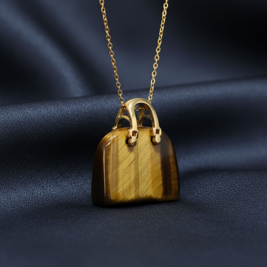 Pendentif Sac à main en Œil de Tigre (PE1837-1)