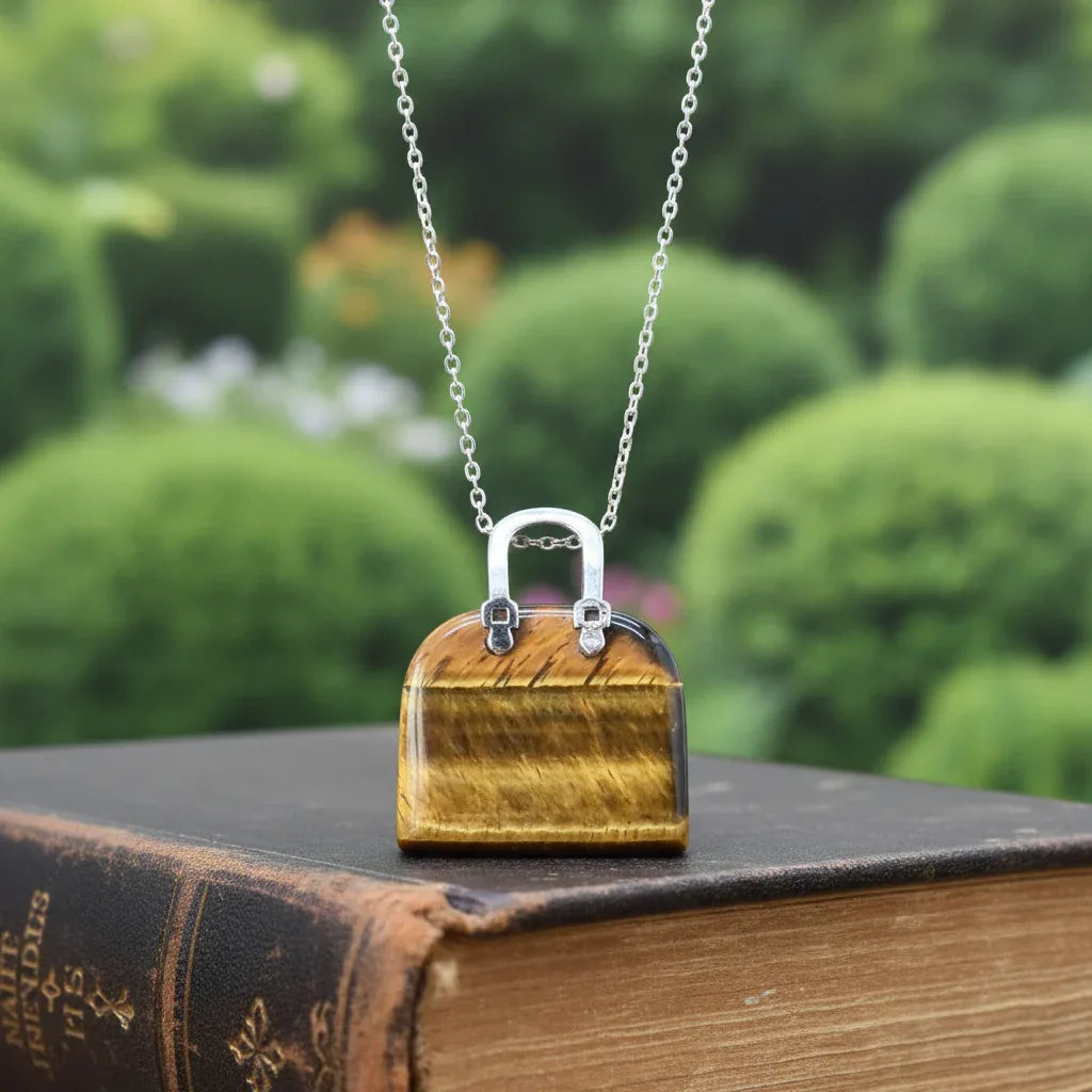 Pendentif Sac à main en Œil de Tigre (PE1837-2)