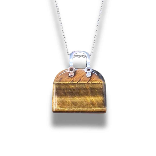 Pendentif Sac à main en Œil de Tigre (PE1837-2)