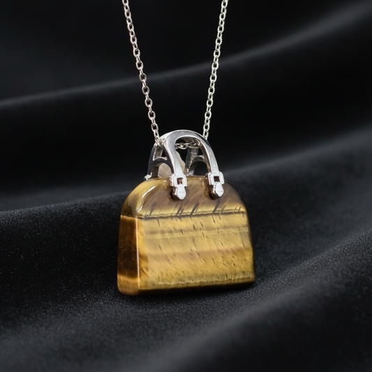 Pendentif Sac à main en Œil de Tigre (PE1837-2)
