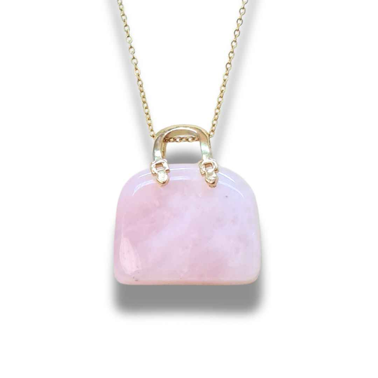 Pendentif Sac à main en Quartz rose (PE1835-1)