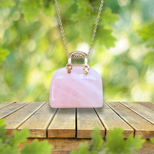 Pendentif Sac à main en Quartz rose (PE1835-2)