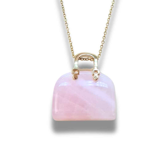 Pendentif Sac à main en Quartz rose (PE1835-2)