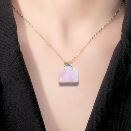 Pendentif Sac à main en Quartz rose (PE1835-1)