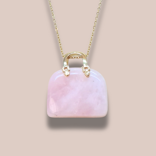 Pendentif Sac à main en Quartz rose (PE1835-1)