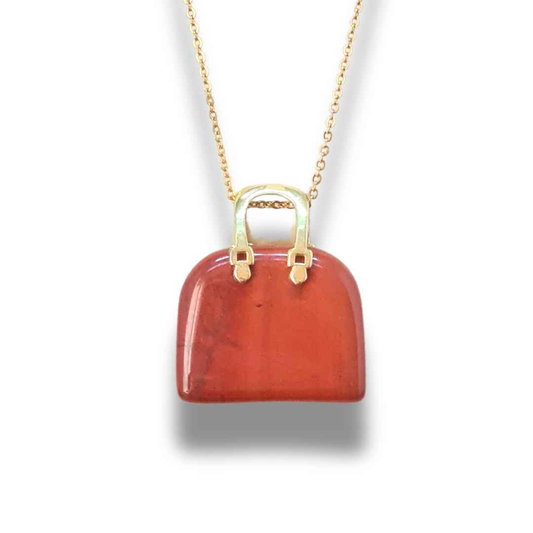 Pendentif Sac à main en Jaspe rouge (PE1836-1)