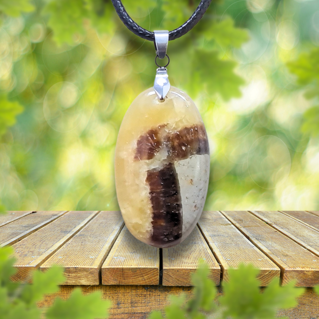 Pendentif en Septaria et Calcite jaune (PE2016)