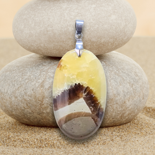 Pendentif en Septaria et Calcite jaune (PE2018)