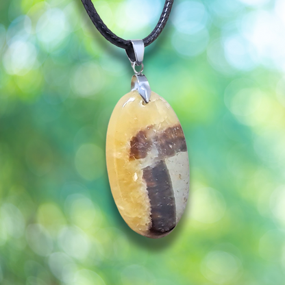 Pendentif en Septaria et Calcite jaune (PE2016)