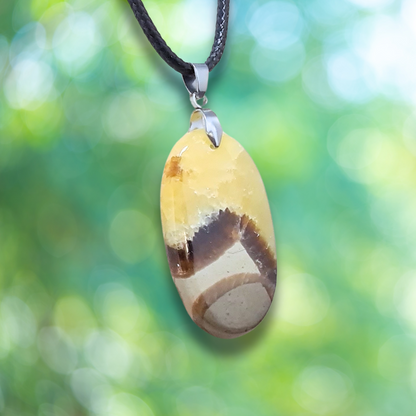 Pendentif en Septaria et Calcite jaune (PE2018)