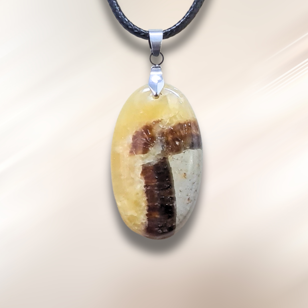 Pendentif en Septaria et Calcite jaune (PE2016)