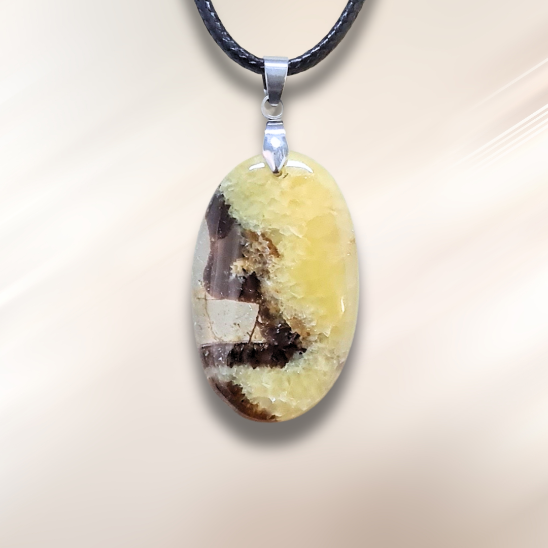 Pendentif en Septaria et Calcite jaune (PE2017)