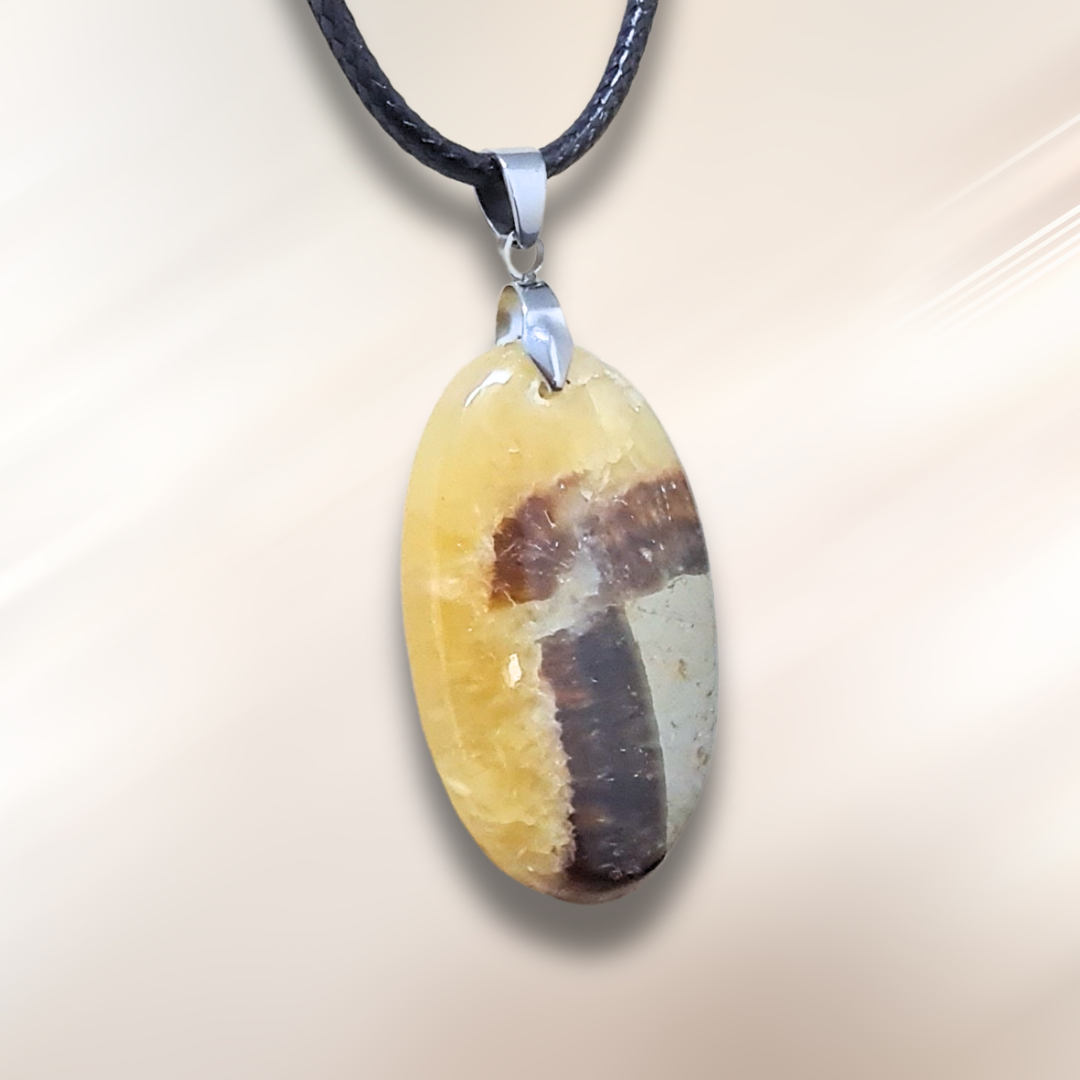 Pendentif en Septaria et Calcite jaune (PE2016)