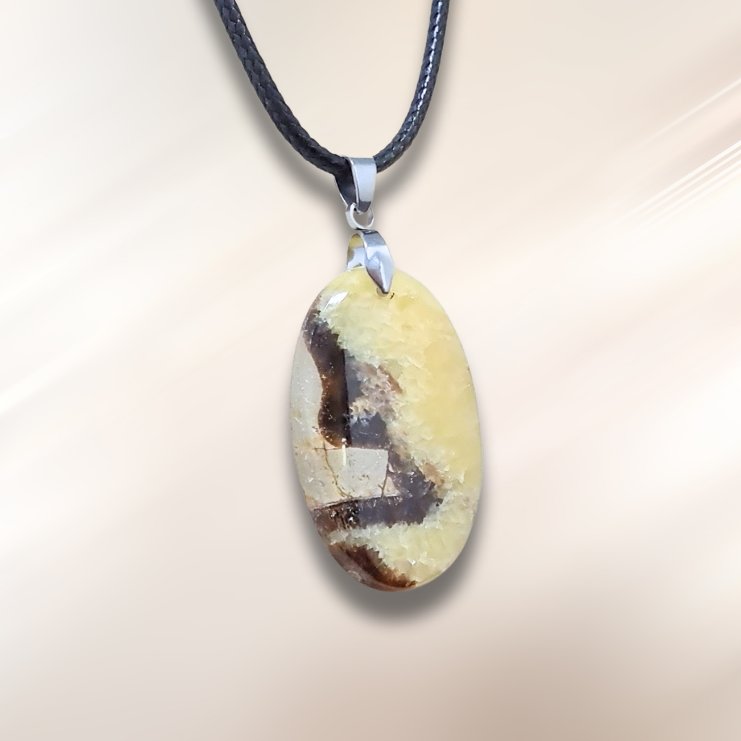 Pendentif en Septaria et Calcite jaune (PE2017)