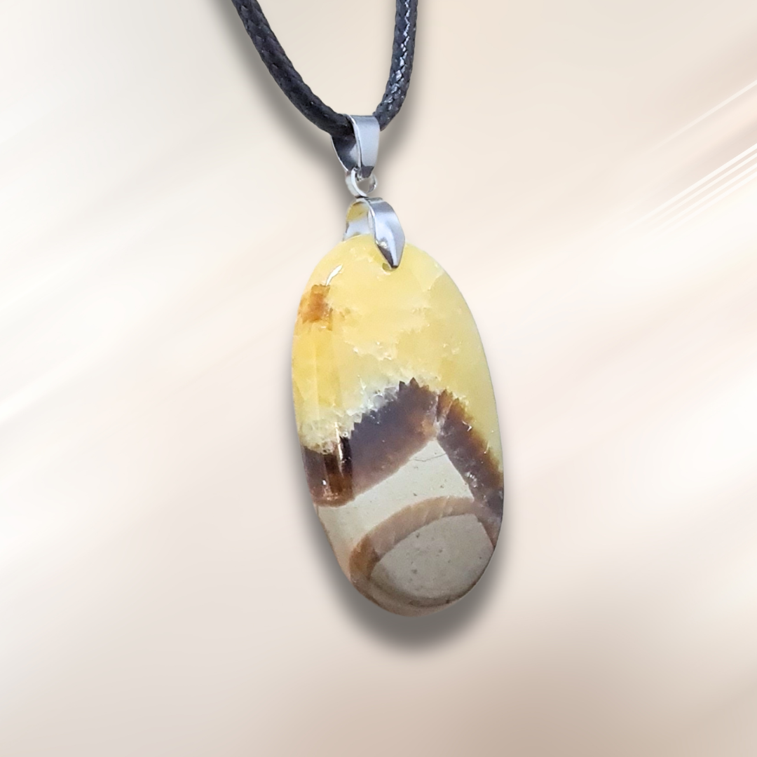 Pendentif en Septaria et Calcite jaune (PE2018)