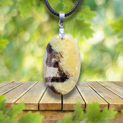 Pendentif en Septaria et Calcite jaune (PE2017)