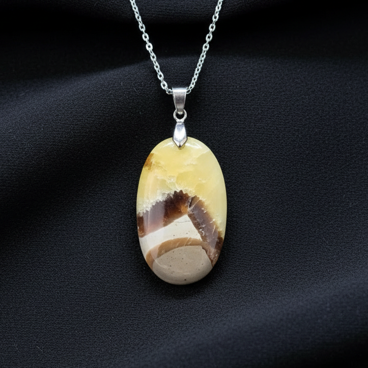 Pendentif en Septaria et Calcite jaune (PE2016)