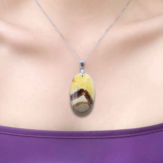 Pendentif en Septaria et Calcite jaune (PE2016) - ENAE Minéraux