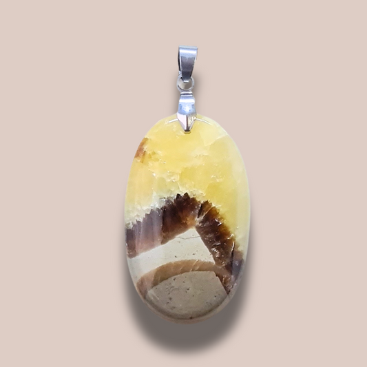 Pendentif en Septaria et Calcite jaune (PE2018)