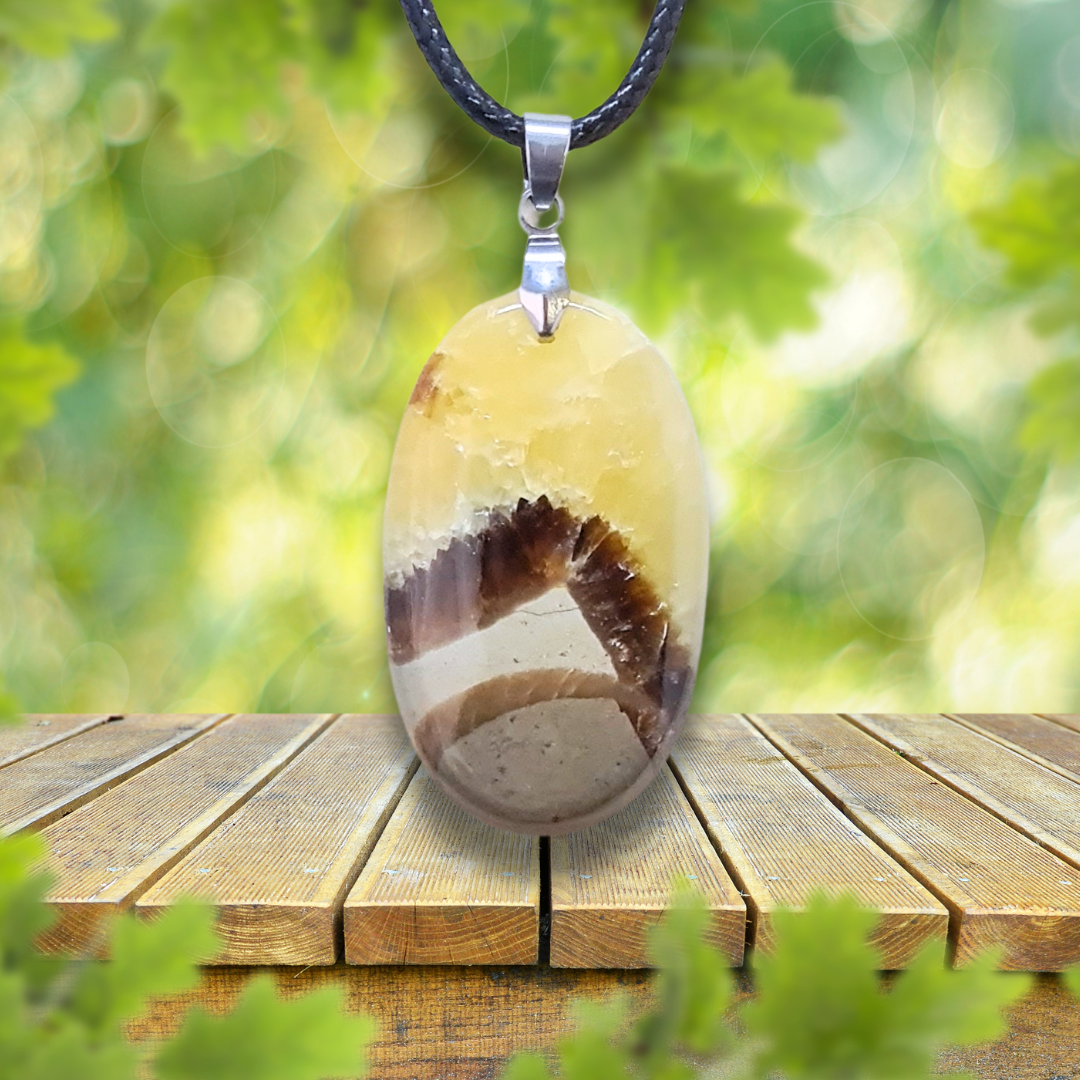 Pendentif en Septaria et Calcite jaune (PE2018)