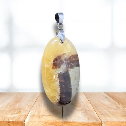Pendentif en Septaria et Calcite jaune (PE2016) - ENAE Minéraux