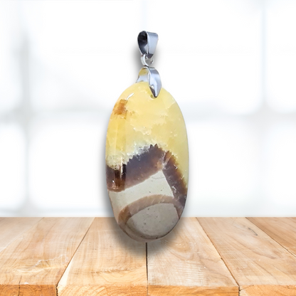 Pendentif en Septaria et Calcite jaune (PE2018) - ENAE Minéraux