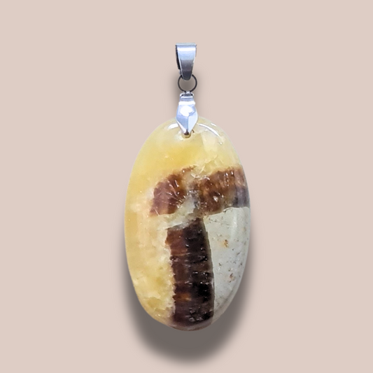 Pendentif en Septaria et Calcite jaune (PE2016)