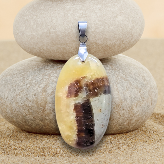 Pendentif en Septaria et Calcite jaune (PE2016)