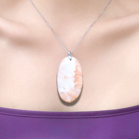 Pendentif en Scolécite et Stilbite (PE593) - ENAE Minéraux