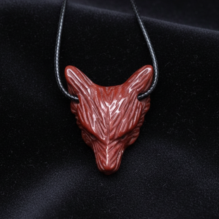 Pendentif Tête de loup en Jaspe Mookaïte (PE1100-11)