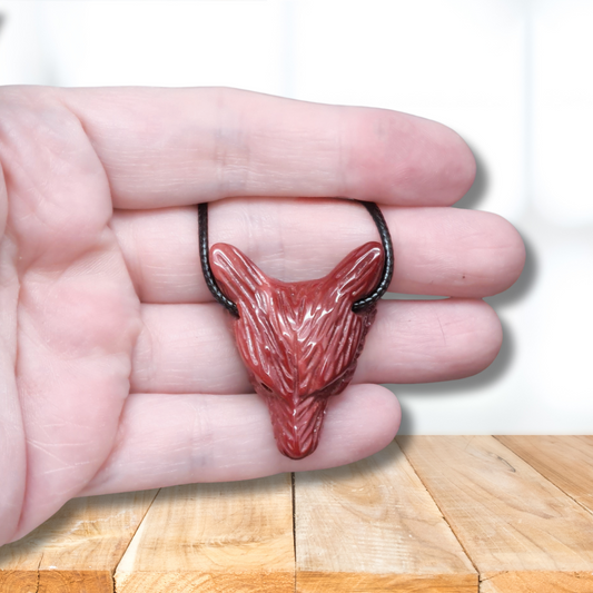 Pendentif Tête de loup en Jaspe Mookaïte (PE1100-11)