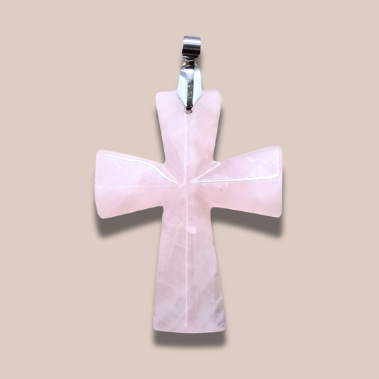 Pendentif croix en Quartz rose (PE1623-11)