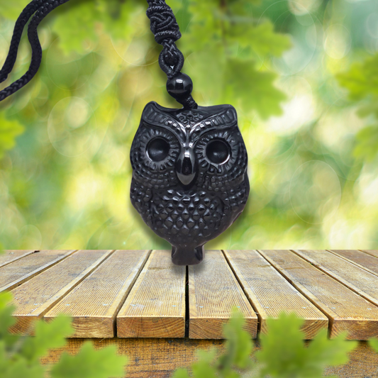 Pendentif chouette en Obsidienne noire (PE1298-3)