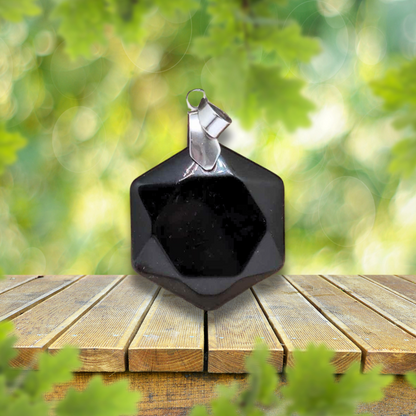 Pendentif hexagonal en Obsidienne noire (PE1582)