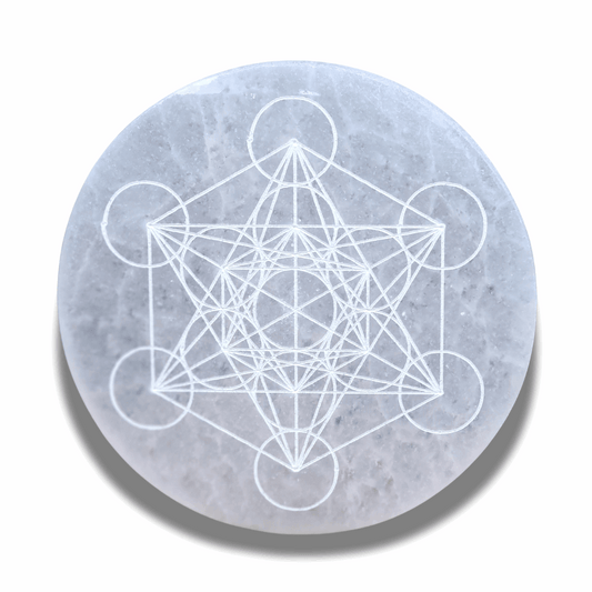 Plaque en Sélénite avec Cube de Metatron gravé